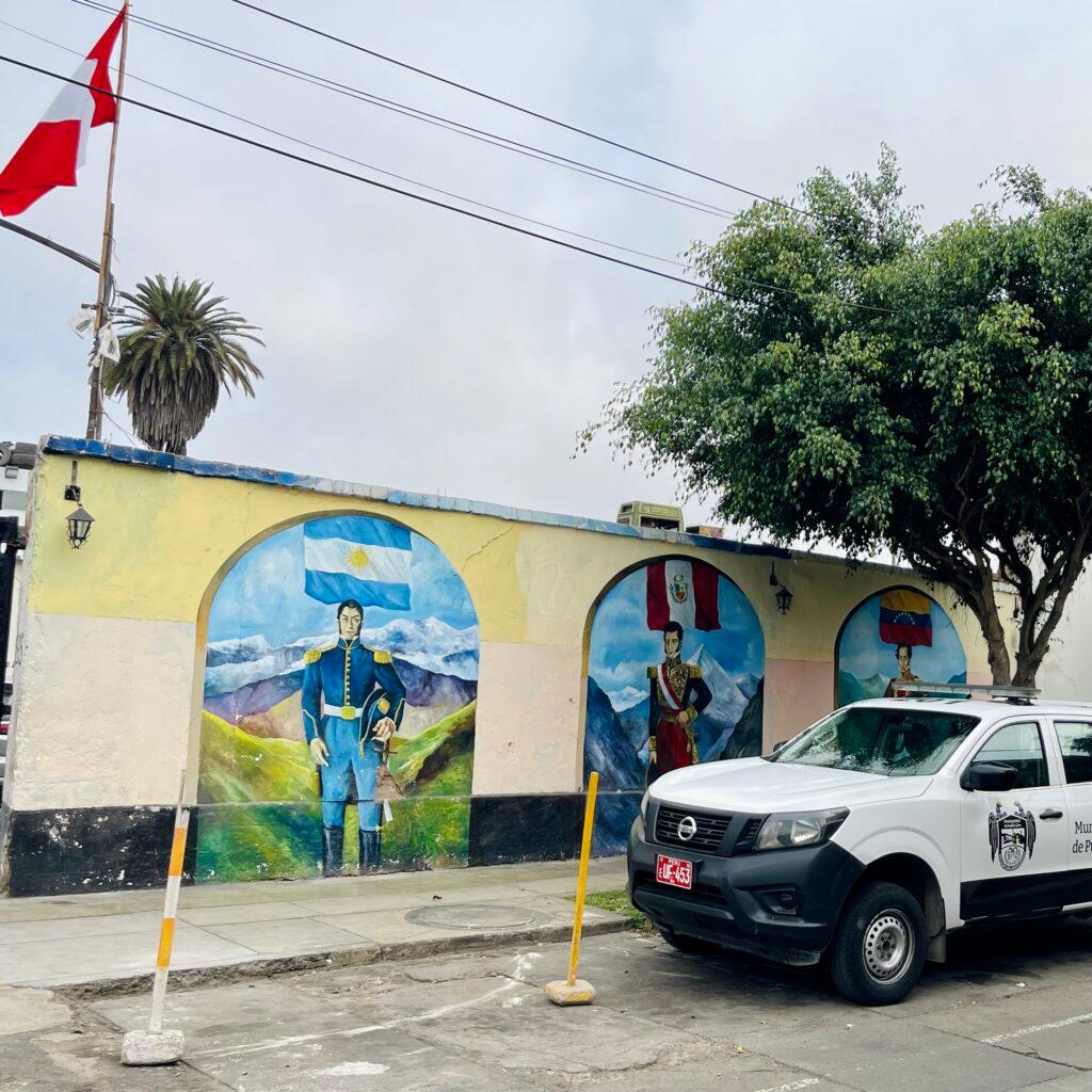 Murals of the independence heroes in Pueblo Libre Lima