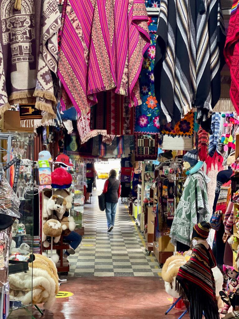 Alpaca poncho souvenirs in Pueblo Libre, Lima Peru