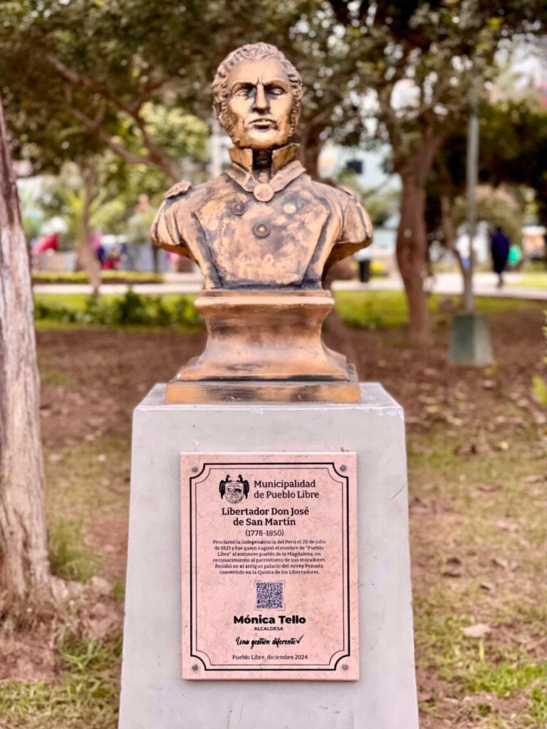 Bronze bust of Jose de San Martin in the Paseo de los Vecinos Ilustres de Pueblo Libre in Pueblo Libre Lima