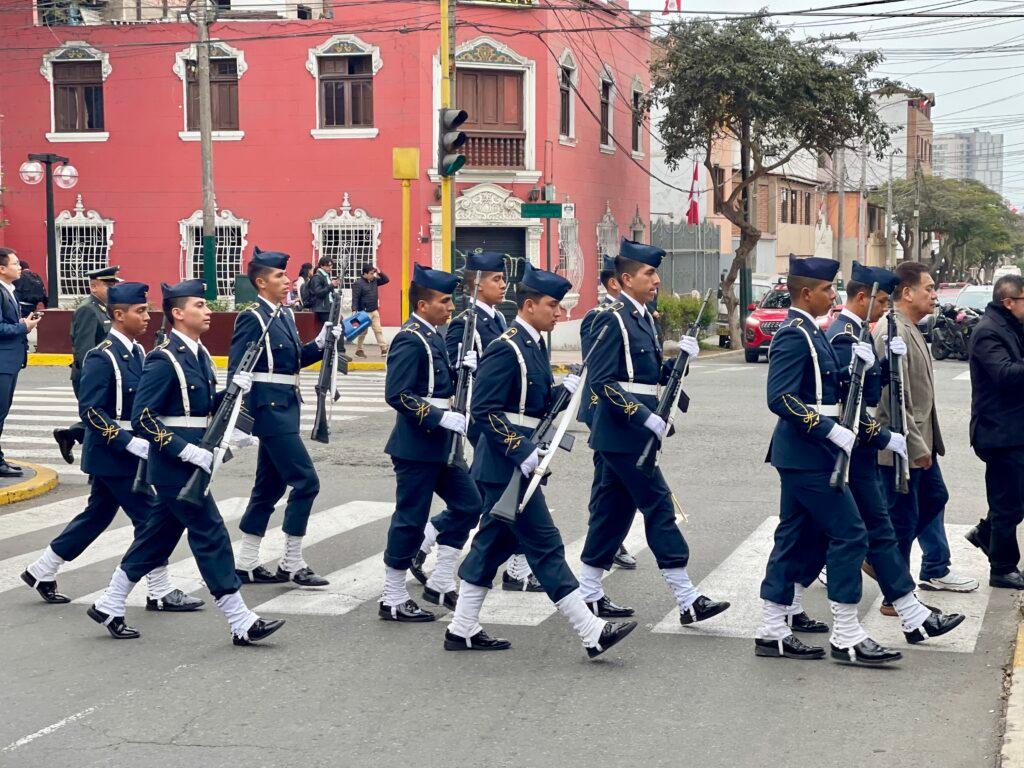 Cadets in Pueblo Libre Lima during July festivities for Fiestas Patrias