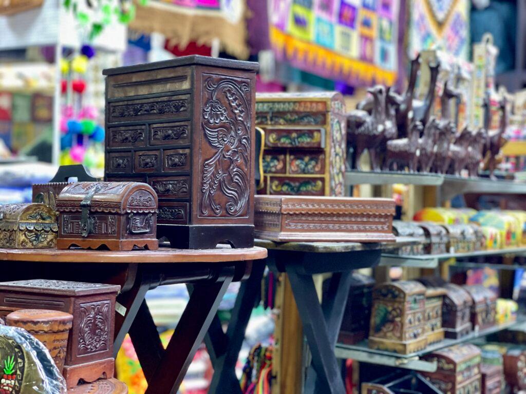 Carved wooden souvenirs in Lima Peru