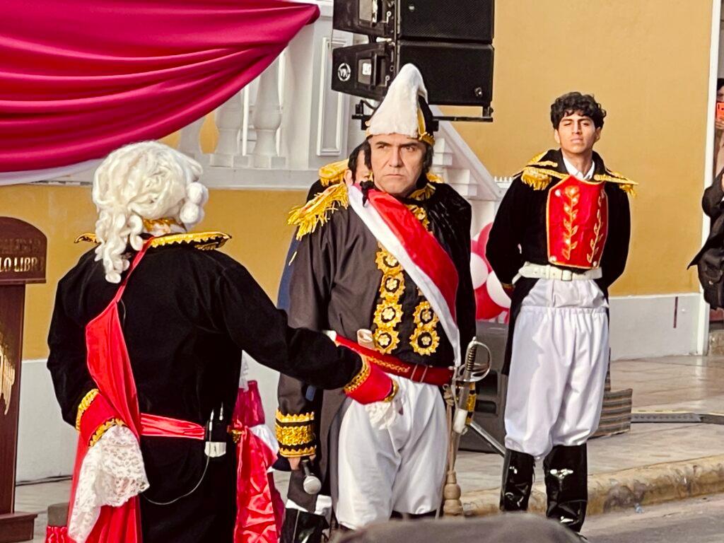 Historical reenactment of Peru's fight for independence from Colonial rule outside the Quinta de los Libertadores in Pueblo Libre