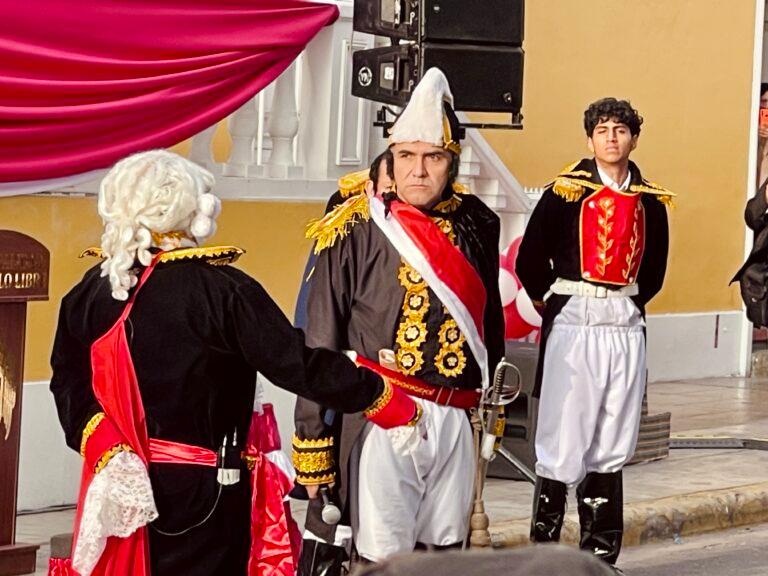 Historical reenactment of Peru's fight for independence from Colonial rule outside the Quinta de los Libertadores in Pueblo Libre
