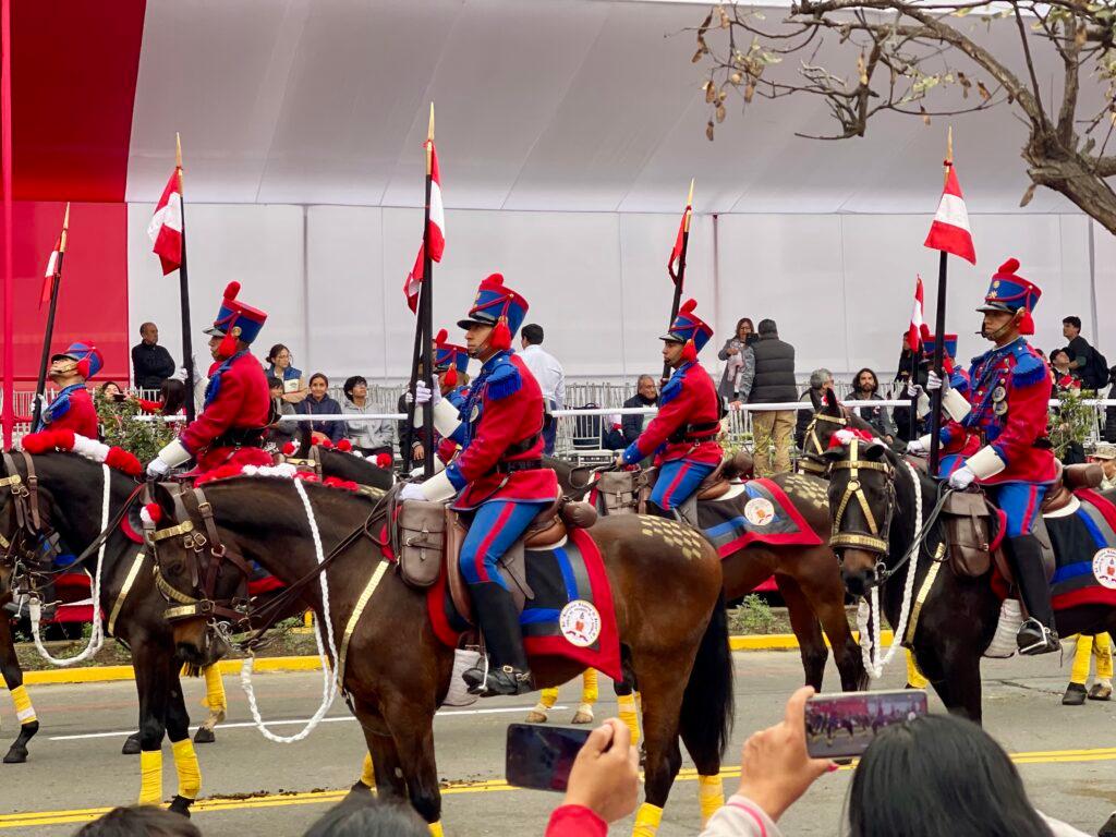 Military on horseback during the Great Military Parade of Peru in Pueblo Libre