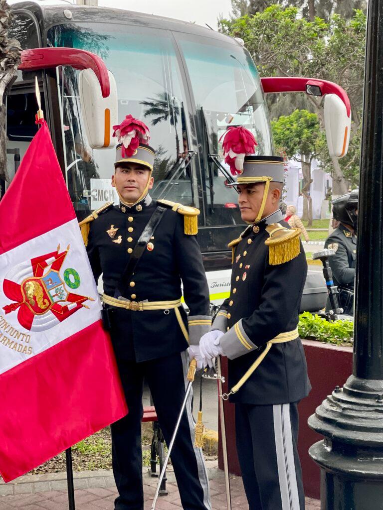 Soldiers with the Peruvian Flag in Pueblo Libre Lima
