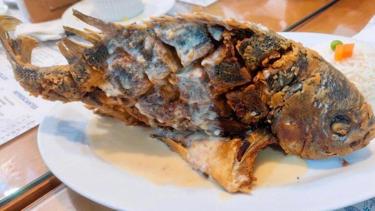 Whole fried chita fish served at Piscis Restaurant