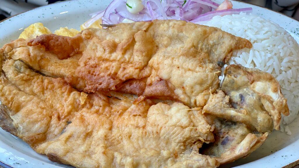 Fried fish at La Pescadora in Lima Peru