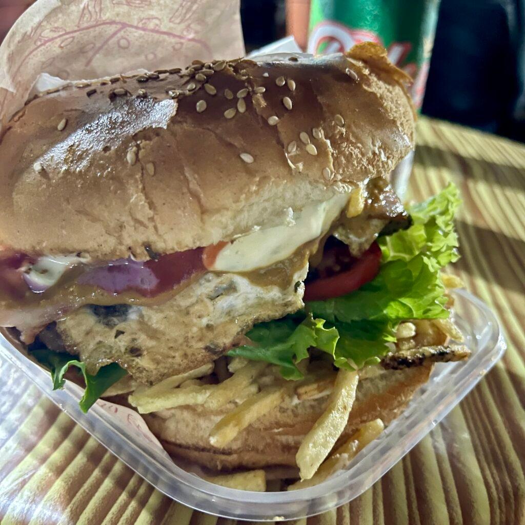 Huge works burger from Chisos in Pueblo Libre Lima