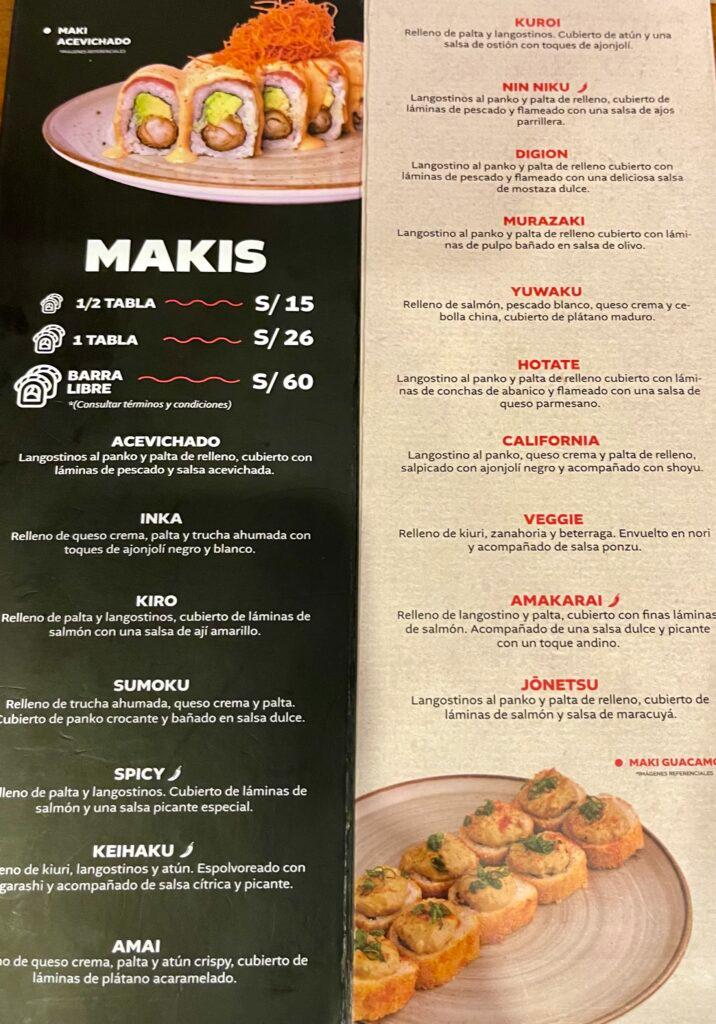 Menu for Shimaya Japanese Restaurant in Pueblo Libre Lima